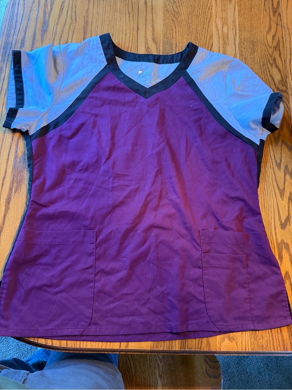 Grey's Anatomy Purple and Light Blue Colorblock Scrub Top